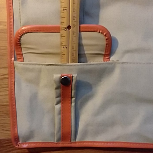 Vintage 1970s Beige Utility Multi Pocket Canvas Briefcase with Orange Trim NWT - Picture 9 of 16